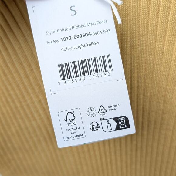 NWT NA-KD Light Yellow Knitted Ribbed Long Sleeve Maxi Dress, size S - Picture 6 of 10